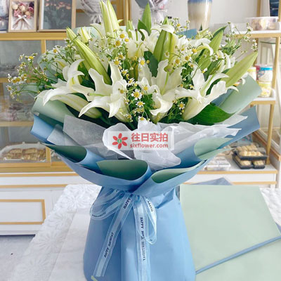 襄阳8支白色多头百合洋甘菊，互倾的思念