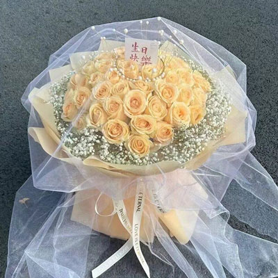 襄阳52朵香槟玫瑰满天星，你就是我的全部