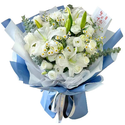 襄阳11朵白玫瑰桔梗百合，爱永恒不息