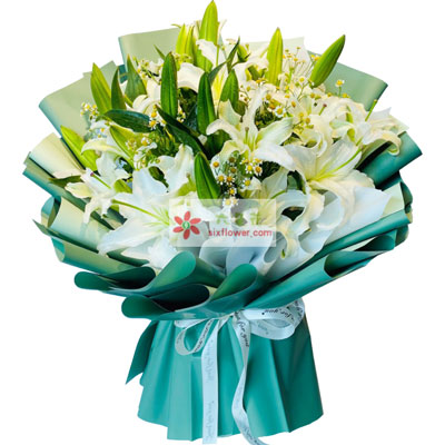 襄阳8支白色多头百合洋甘菊，如潮的思念
