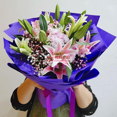 襄阳6支粉色多头百合，真诚的问候